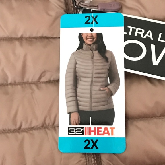 32 DEGREES Down Puffer Jacket Heat Ultra Light Taupe NWT Women's Plus Size 2X - Picture 9 of 16